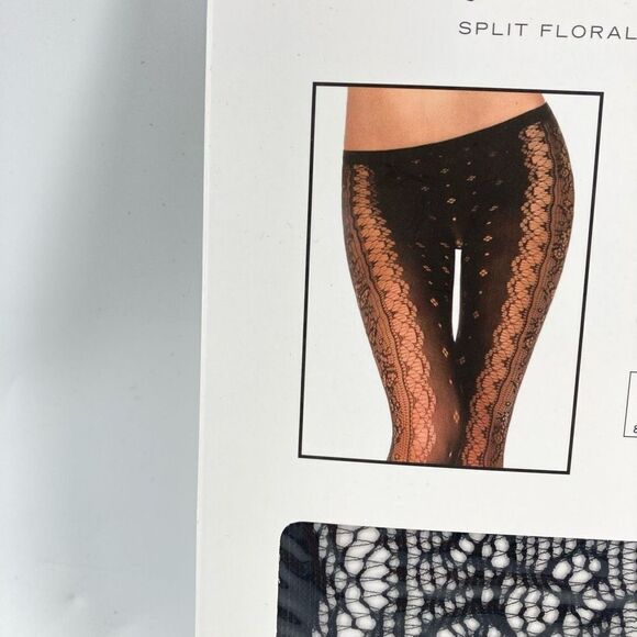 Secret Valentina Women’s Black Split Nylon Spandex Floral Tights OSFM - Picture 6 of 7